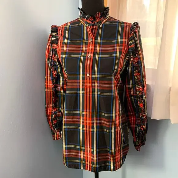 J. Crew Ruffle Popover Top in Stewart Plaid Size XS - Picture 8 of 9